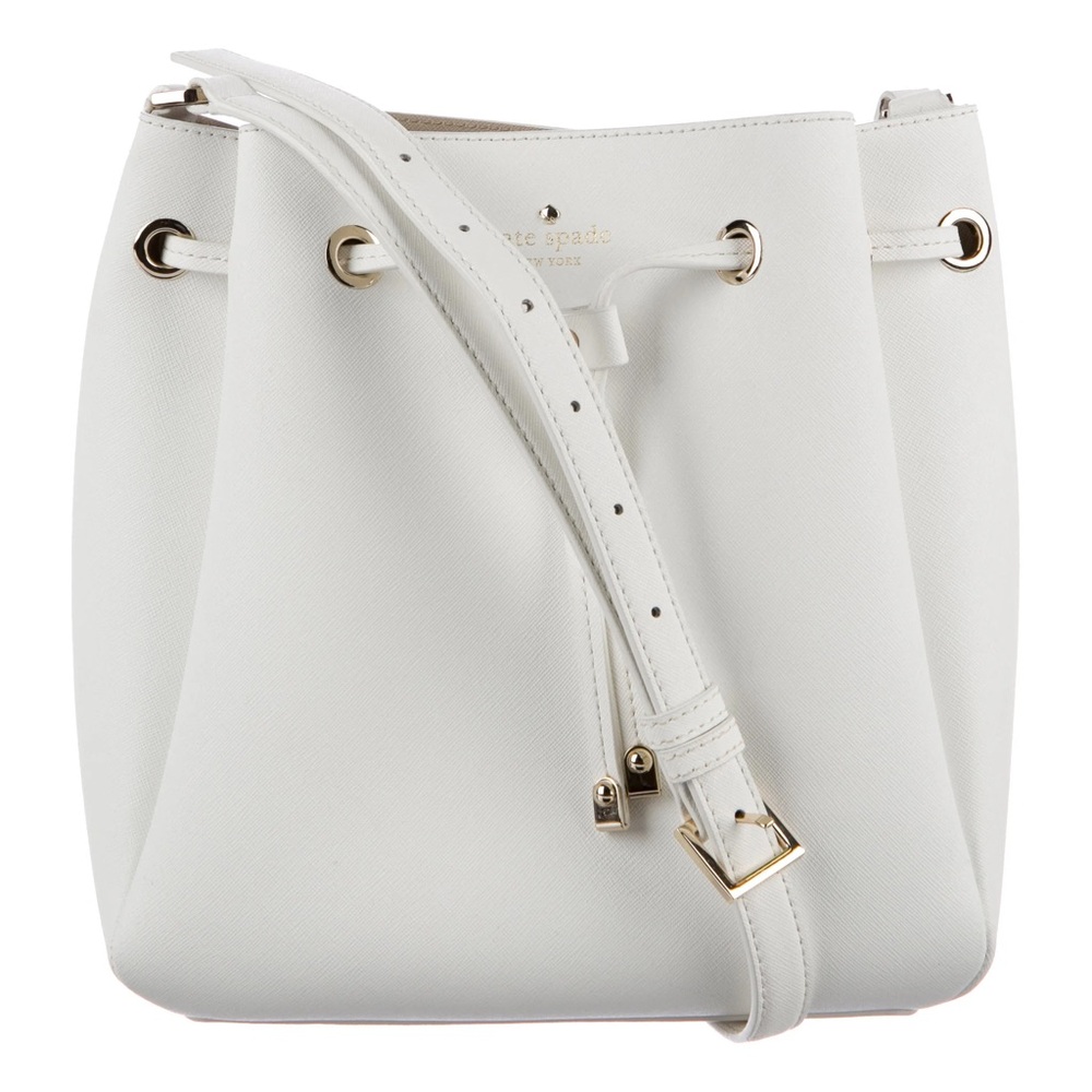 kate spade White Saffiano Leather Drawstring Crossbody Bag
